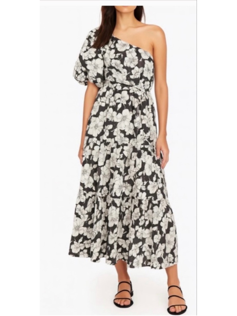 Tuckernuck Black & White Maureen Floral One Shoulder Maxi Dress S